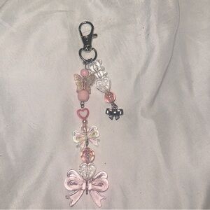 Pink and clear Bow Keychain with Charms